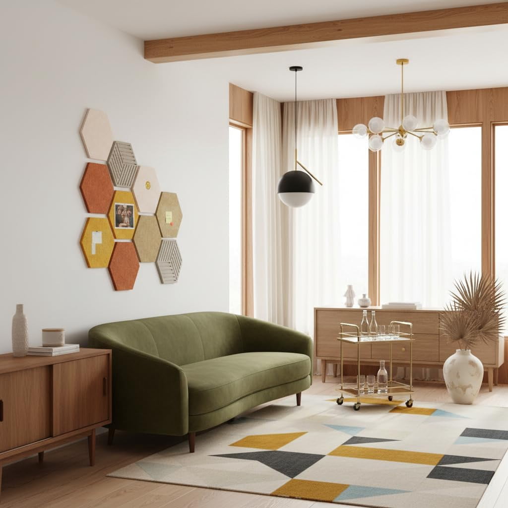 FOCHIER F 10PCS Hexagon Cork Boards for Walls Decor,12"*10.2" Felt Bulletin Board Tiles Sets for Home Office Class Kitchen with 50 Push Pins,Self Adhesive DIY Pin Board for Photos Memos