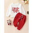 thumbnail image 2 of Bagilaanoe 2Pcs Newborn Baby Girl Valentine’s Day Clothes Letter Print Long Sleeve Sweatshirt Tops + Sweatpants 6M 12M 18M 24M Infant Pants Set, 2 of 9