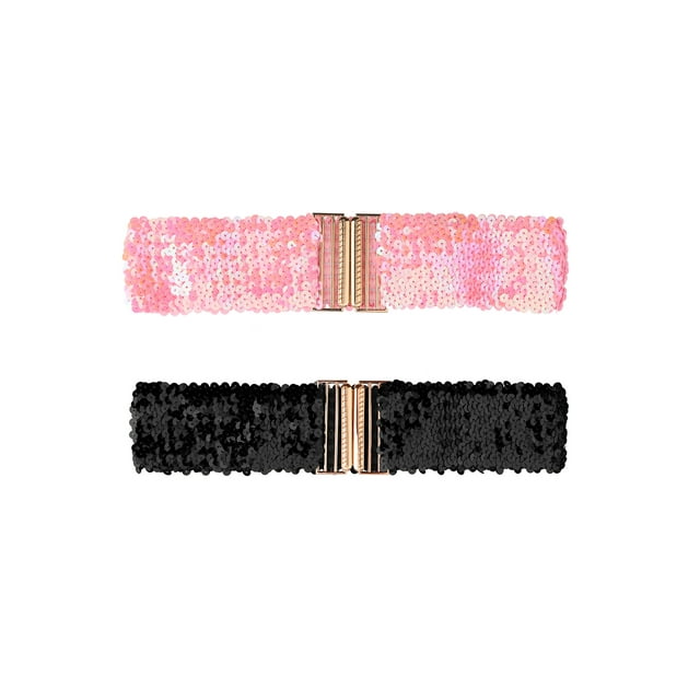 Cinturones Anchos para Mujeres INSPIRE CHIC con Hebillas de Interbloqueo, Brillantes y Elásticos, 2 Piezas, Rosa