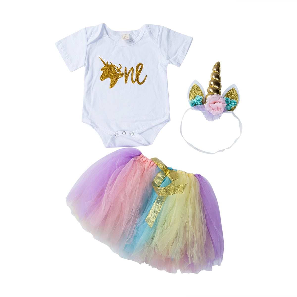 US 3PCS Baby Girl 1st Birthday Outfit Party Cartoon Romper Cake Smash Tutu Dress 
