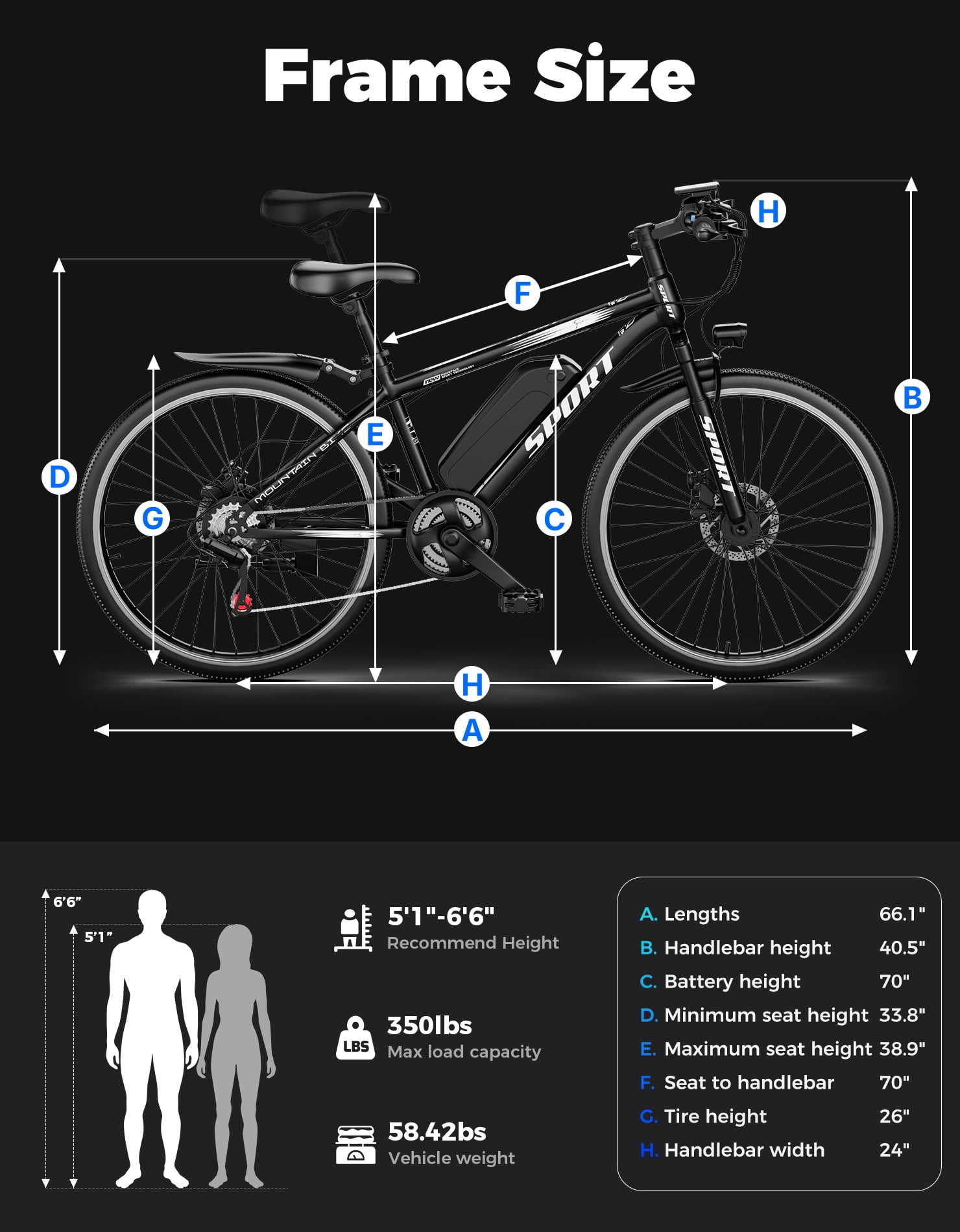 PostJoy Electric Bike, 1200W Peak Motor,26" Tire 55 Miles 25MPH Commuting Electric Mountain Bike,48V10A 480Wh Battery Electric Bicycle for Adults 7 Speed