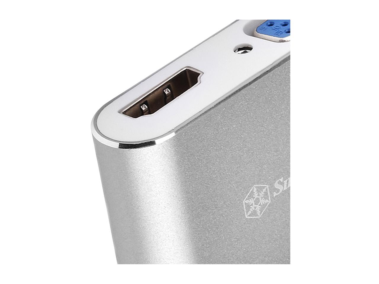 Silverstone SST-EP16 USB Type-C to VGA and HDMI Adapter, HDMI supports 4Kx2K@30Hz, VGA support 1920x1200@120Hz, Dual Screen Display Simultaneously,Charcoal