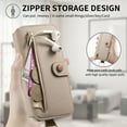 thumbnail image 4 of for iPhone 13 Folio Flip Wallet Case, PU Leather Zipper Pocket Card Slots RFID Blocking Wristband Bracket, with Diamond Finger Ring Full Body Protection for iPhone 13 - Khaki, 4 of 10