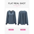 thumbnail image 3 of Blusa de chifón con cuello en V y manga larga Dokotoo para mujer, gris y azul, 3 of 5