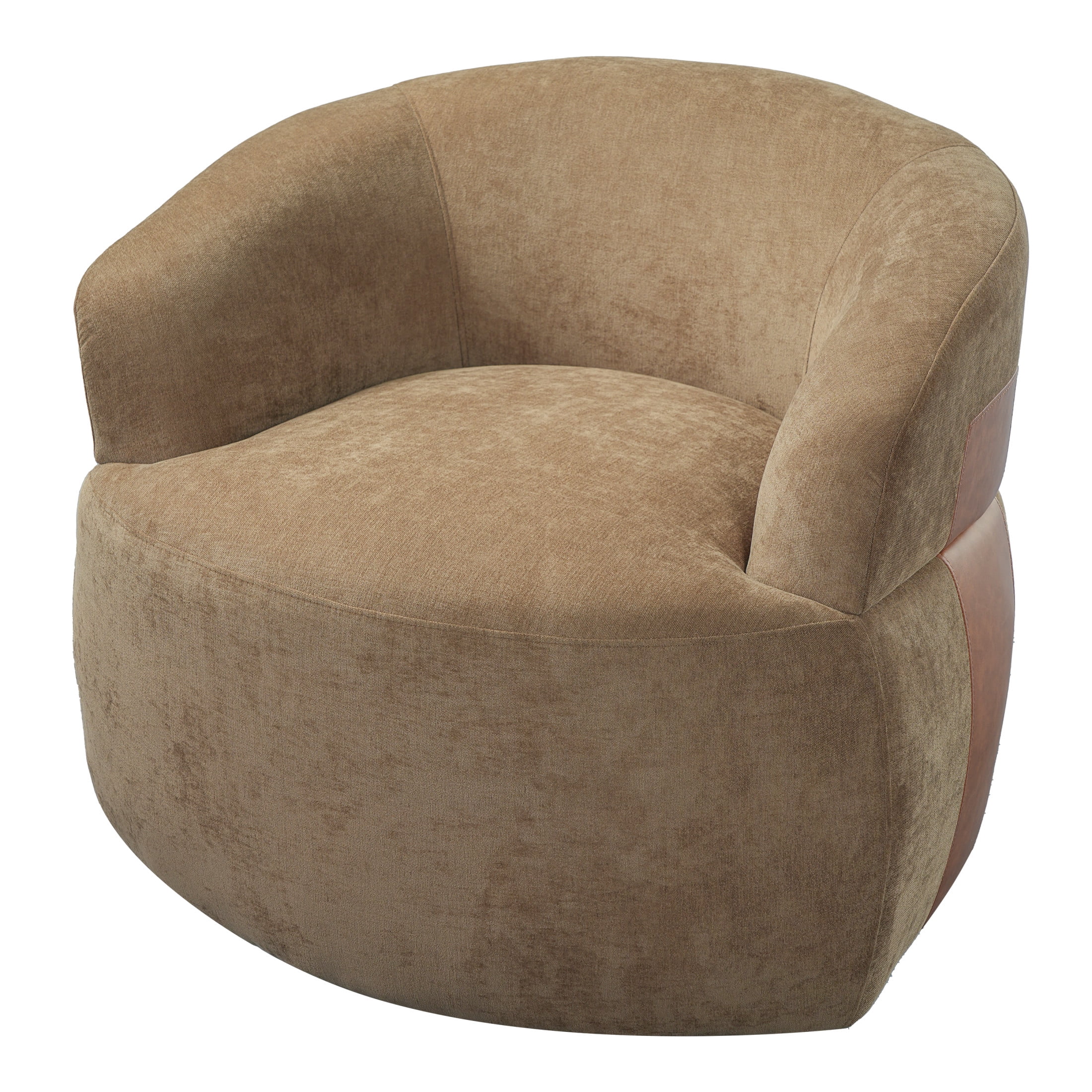 Christopher Knight Home Modern 360° Swivel Barrel Accent Chair, Polyester Fabric with Leather Accent, Brown