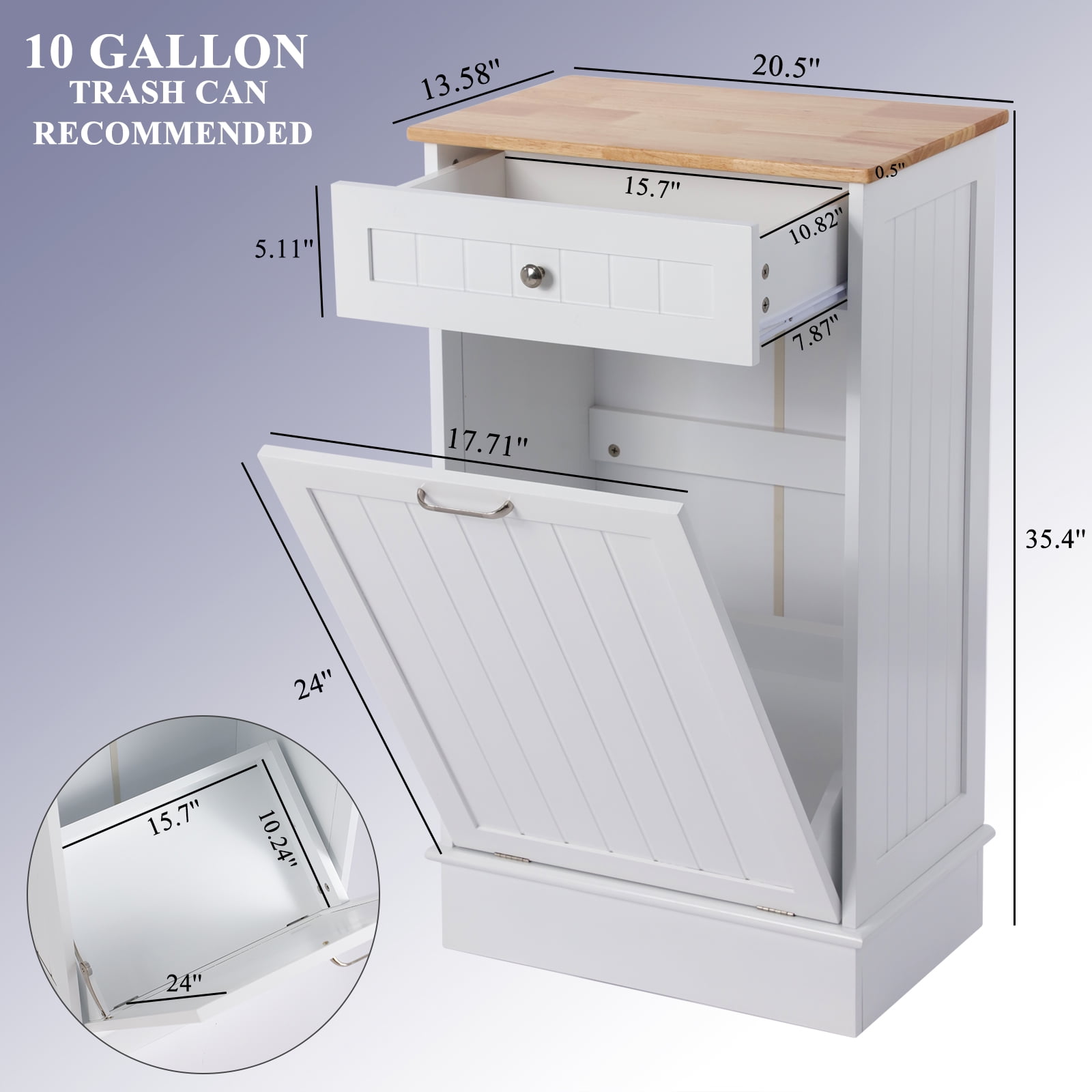 Kigoty Kitchen Trash Can Cabinet, 10 Gallon Tilt Out Trash Canbinet Wood Garbage Hamper Pet Proof, White