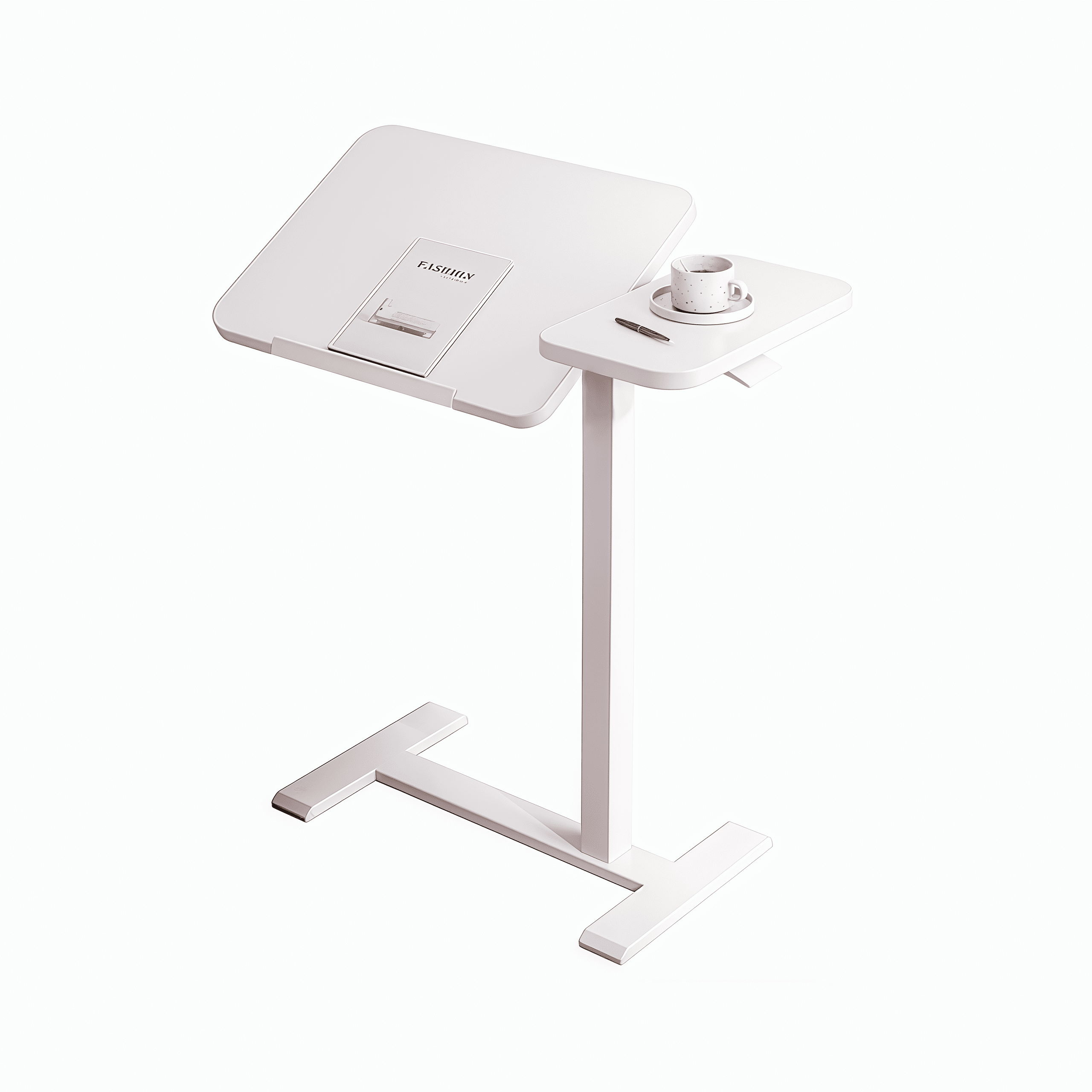 Upgraded White Mobile Overbed Table, Height Adjustable Tilting Laptop Rolling Stand with Lockable Wheels, Ergonomic Over Bed Desk for Working, Dining & Reading on Bed or Sofa