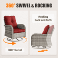 thumbnail image 5 of 10-Piece Patio Furniture Set, Outdoor Patio Furniture with Swivel Chairs Set, Thick Cushions, Modular Patio Sofa, Dual-Strand Wicker Rattan, Rust-Resistant Frame, Red, 5 of 11