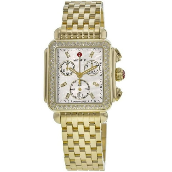 Michele Deco Diamond Yellow Gold Tone Diamond Women's Watch MWW06A000777