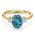 thumbnail image 3 of Gem Stone King 10K Yellow Gold London Blue Topaz and Lab Grown Diamond Engagement Ring for Women | 2.79 Cttw | Oval 9X7MM | Gemstone November Birthstone | Size 5, 3 of 6