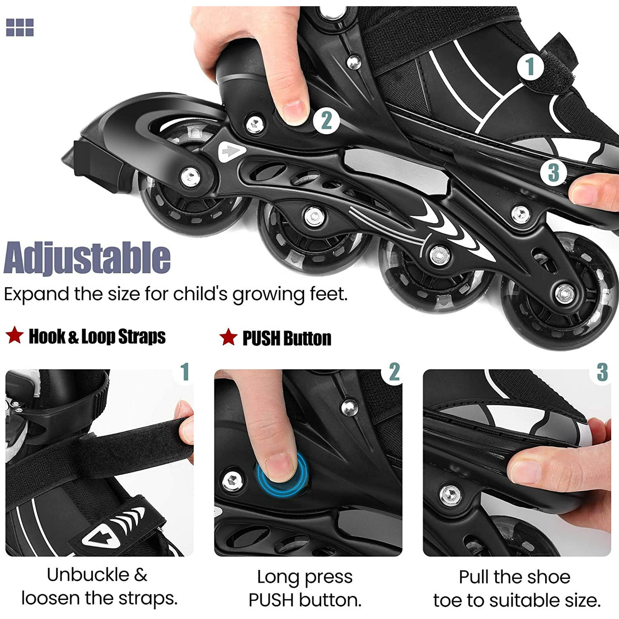 IGUOHAO Inline Skates for Kids Adjustable Beginner Rollerblades for Girls and Boys Men and Women Illuminating Light up Roller Skate Shoes Wheels for Teens for Indoor Outdoor Backyard Skating Walmart.c...