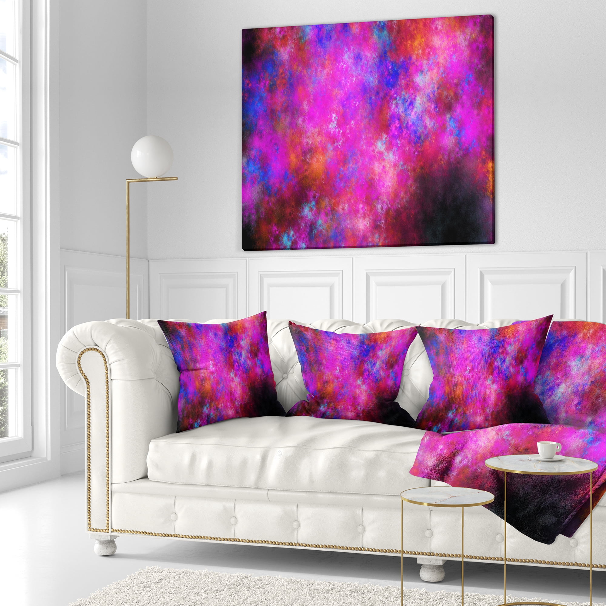 Designart Red Blue Starry Fractal Sky - Abstract Throw Pillow - 18x18