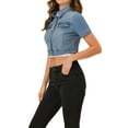 thumbnail image 4 of MODA NOVA Juniors Casual Short Sleeves Button Cropped Denim Jacket, 4 of 5