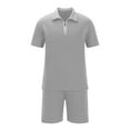 thumbnail image 4 of Dagegui Mens 2 Pieces Sweatsuits Waffle T-Shirts and Short Pants Sets 1/4 Zip Up Turndown Collar Shirts Solid Casual Loose Fit Set Summer Gray 2XL, 4 of 6