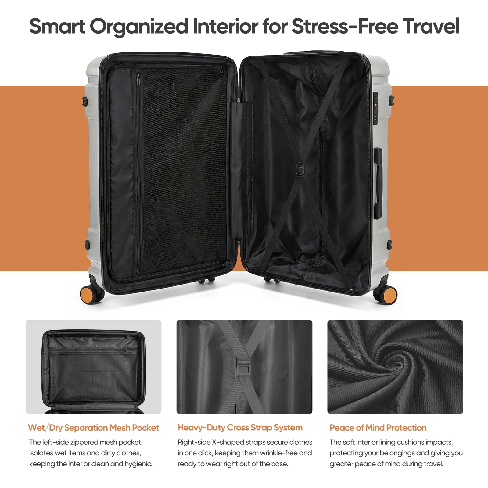 3 Piece ABS Luggage Set with TSA Lock, 20/26/30 Inch Spinner Suitcase for Carry On and Checked Bag, Lightweight Durable Travel Bags for Family Vacation Holiday Travel Back to School and Business Trip