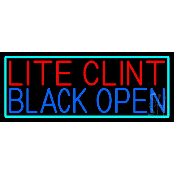 Lite Clint Black Open With Turquoise Border LED Neon Sign 13 x 32 - inches, Clear Edge Cut Acrylic Backing, with Dimmer - Bright and Premium built indoor LED Neon Sign for Bar decor.