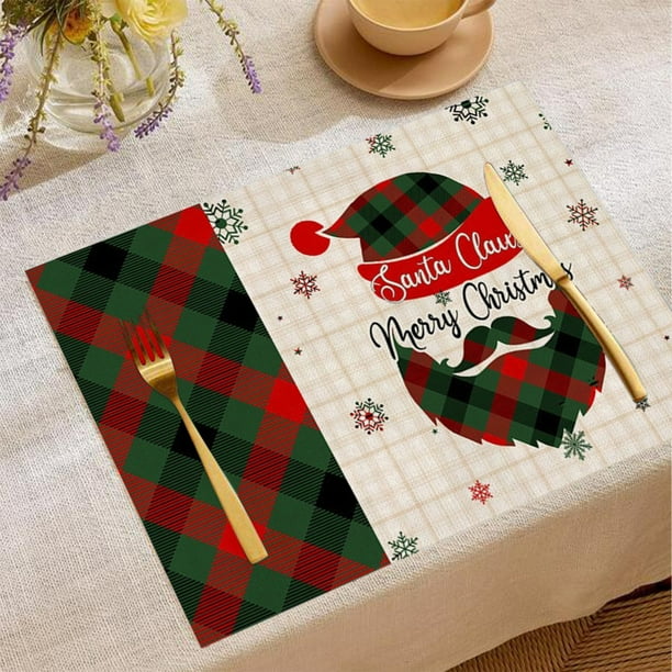 Juego de 1 mantel individual navideño | Adornos navideños con motivo de murciélago | Manteles individuales antideslizantes, impermeables y resistentes al calor para el comedor | Rojo, verde y blanco