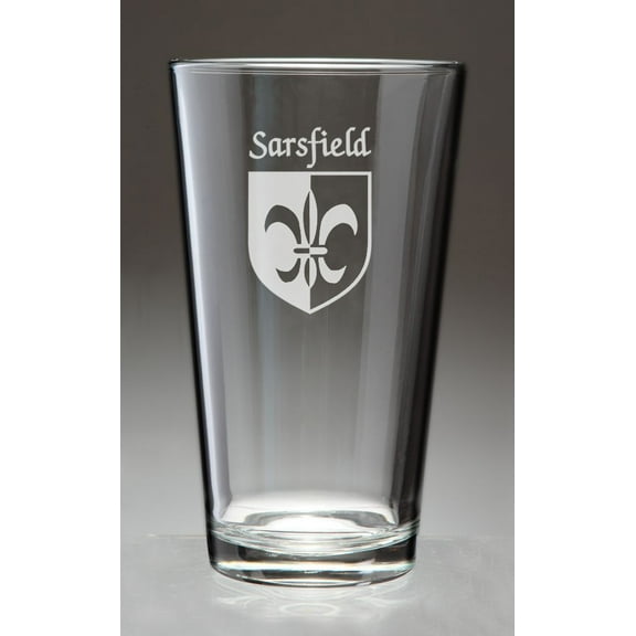 Sarsfield Irish Coat of Arms Pint Glasses - Set of 4 (Sand Etched)