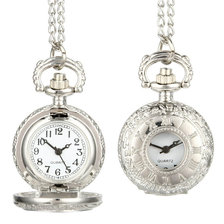Fashion Vintage Pocket Watch Alloy Roman Number Dual Time Display Clock Necklace Chain Watches Birthday Gifts