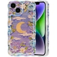 thumbnail image 6 of Case for iPhone 14 Plus/iPhone 15 Plus, Colorful Retro Oil Painting Flower Laser Cute Curly Wave Edge Exquisite Phone Cover Stylish Durable TPU Protective Case for Girls Women - Purple White, 6 of 6