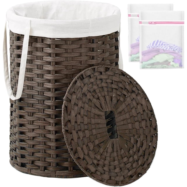 Large Laundry Hamper Laundry Basket Round Gal L) Handwoven Wicker Laundry Baskets Rattan Laundry Basket with Laundry Bag Handles Mesh Bags for Living Room Bedroom