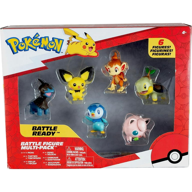 Pokemon Battle Figure Toy Set - 6 Piece Playset - Includes 2 Pichu,  Yamper, Turtwig, Piplup, Chimchar & Deino - Generation 4 Diamond & Pearl  Starters