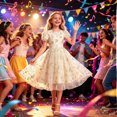 thumbnail image 6 of Girls Tulle Princess Dresses Trendy Embroidery Flower Lace Puff Sleeve Crew Neck Gown for Pageant Wedding Birthday Party Graduation Dance Prom Beige 10-11 Years, 6 of 6