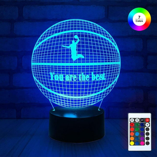 Epicgadget 3D Remote Night Light for Kids, Touch Control Optical Illusion Visualization LED Night Stand Light 7 Colors Changing with Remote Control Nightstand Lamp Christmas Gifts (Basketball)