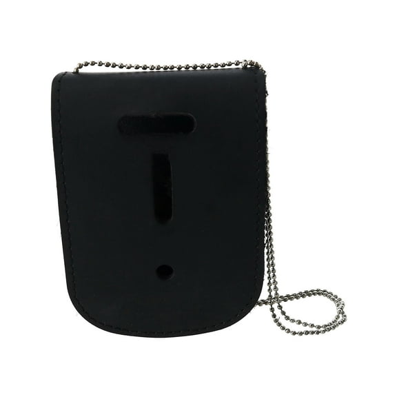 CTM Leather Curved Rectangle Badge Holder Wallet with Back ID Window and Neck Chain