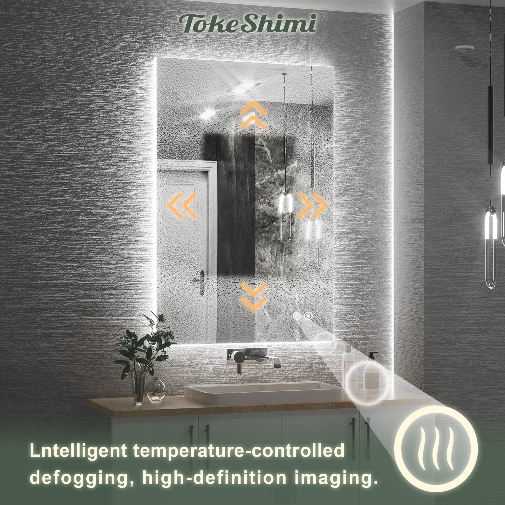 24 x 36 Inch Backlit LED Mirror Bathroom for Vanity, Anti Fog Bathroom  Mirror with Lights, Wall Modern Bathroom Mirror with Switch, Dimmable(Horizontal/Vertical) 