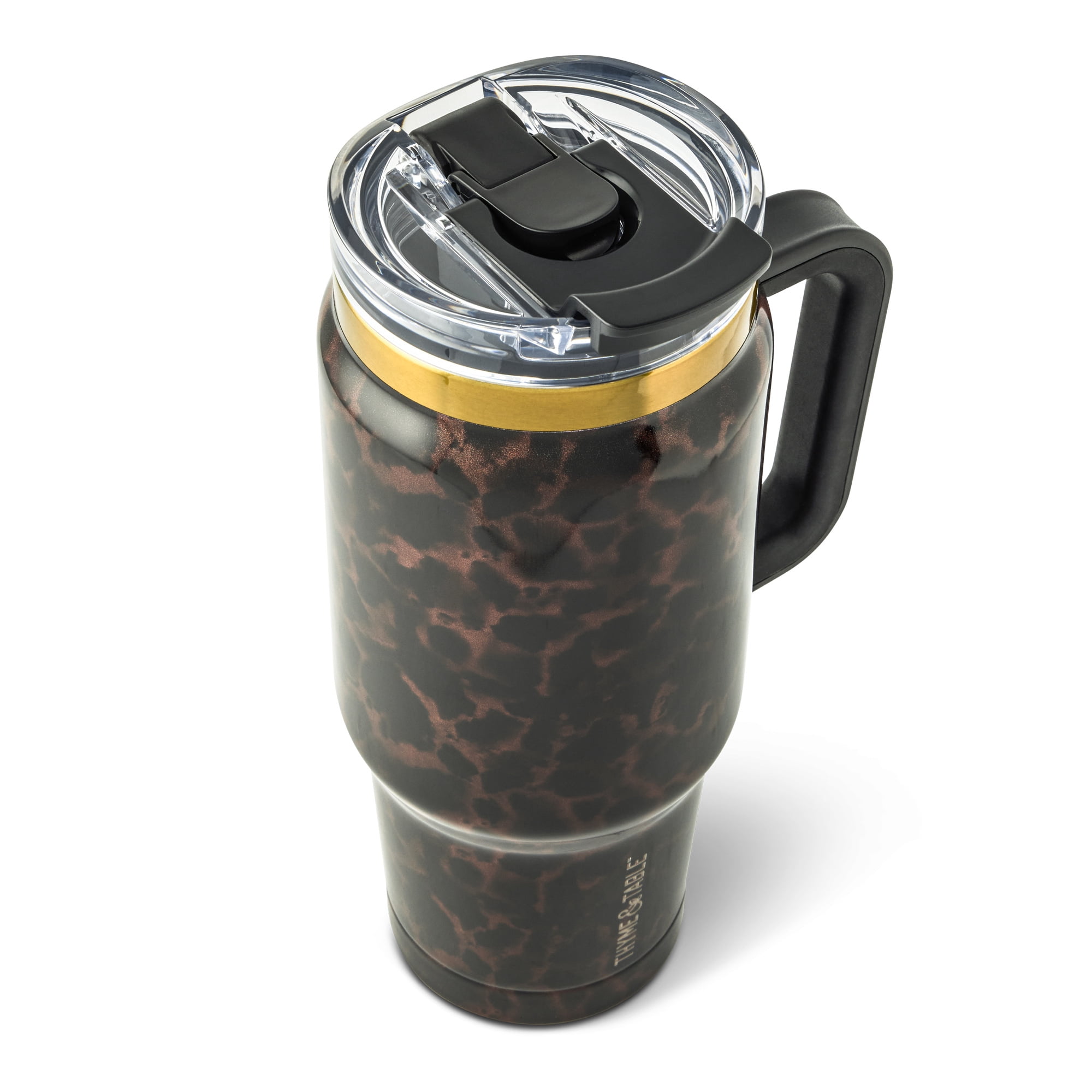 Thyme & Table 32oz Stainless Steel Luna Tumbler with Handle and Dual Straw Lid, Mocha Tortoise
