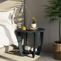 SEEKOL Rustic Farmhouse End Table with Storage Shelf, French Country Accent Side for Family, Dinning or Living Room, Small Spaces, Modern, Round, Curved Leg