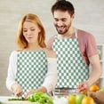 thumbnail image 3 of Green and White Checkerboard Pattern Apron-Garden Aprons for Women with Pockets-Cotton Linen Waterproof Kitchen Cooking Gardening Aprons Adjustable for Kitchen,Cooking,BBQ and Salon 33x27 Inch, 3 of 7