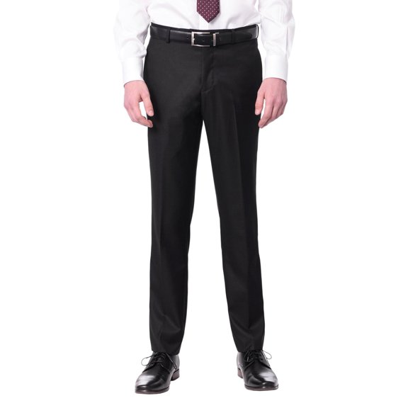 Raphael Slim Fit Solid Black Machine Washable Pre-Hemmed Dress Pants