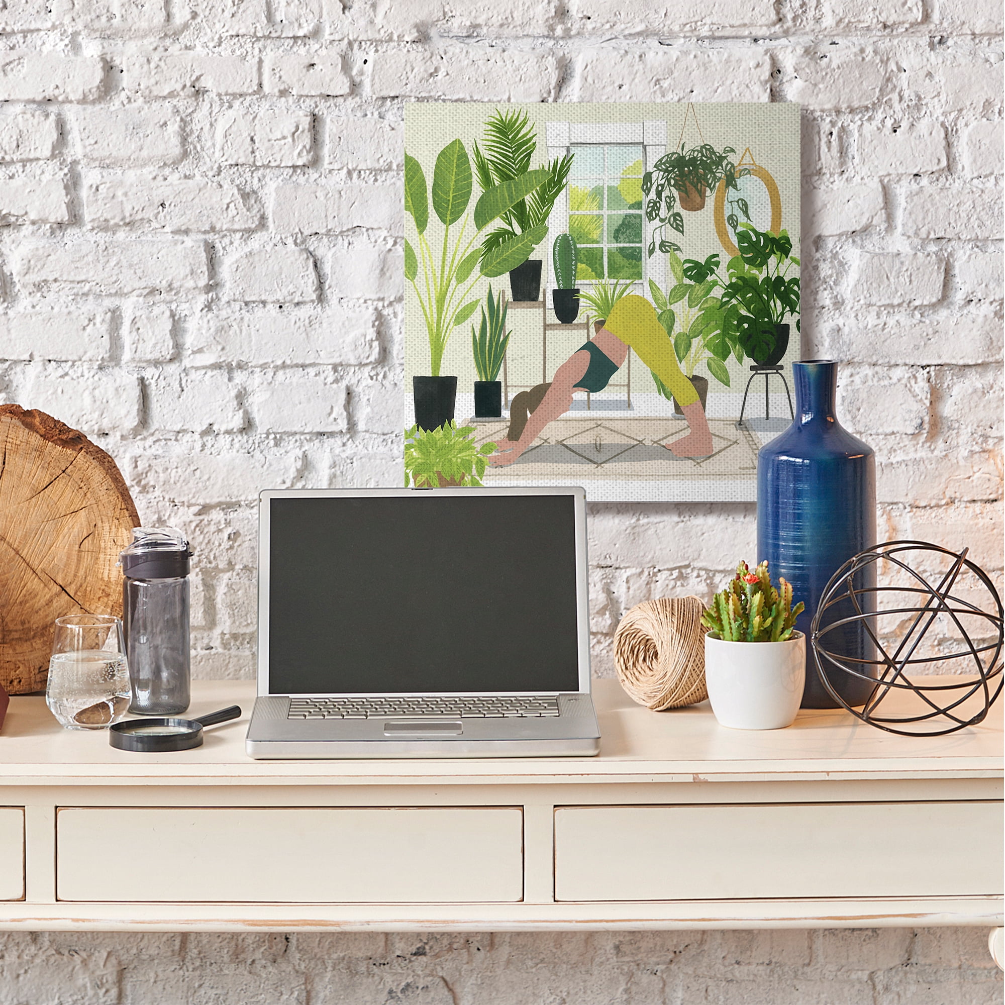 Stupell Industries Female Yoga Pose Modern Plant Room Interior Canvas Wall Art by Grace Popp