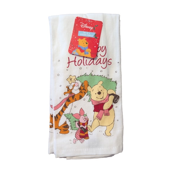 Winnie the Pooh 2 Pack Kitchen Towels 100% Cotton Christmas Happy Holidays