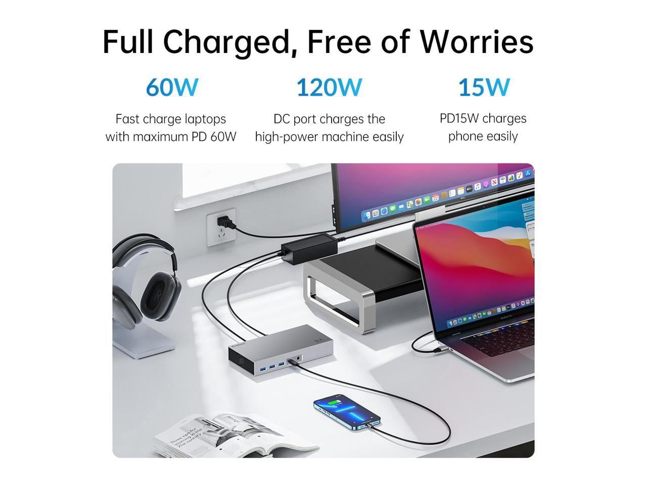ORICO Laptop Dock Station with Dual Bay M.2 NVMe NGFF Enclosure 40Gbps USB C Docking Station Dual Monitor USB C HUB with 60W Power Delivery, Display 8K@60Hz, Dual 4K, Gigabit Ethernet