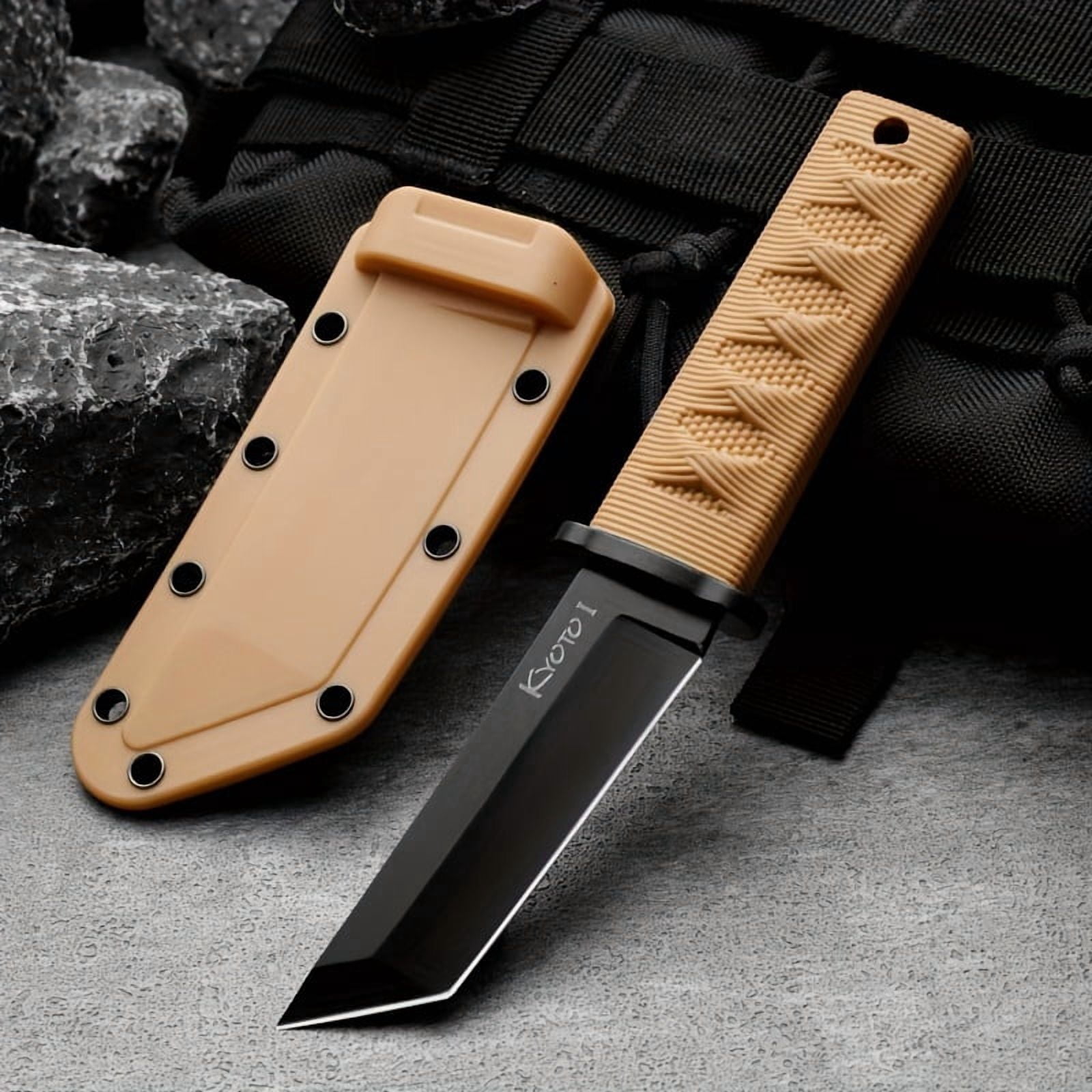 This Outdoor Knife Made of High-Quality Steel Features a Compact Design Suitable for Wilderness Survival.It Has an Insulated Rubber Grip And Comes with a K-Sheath,Activities Like Mountaineering