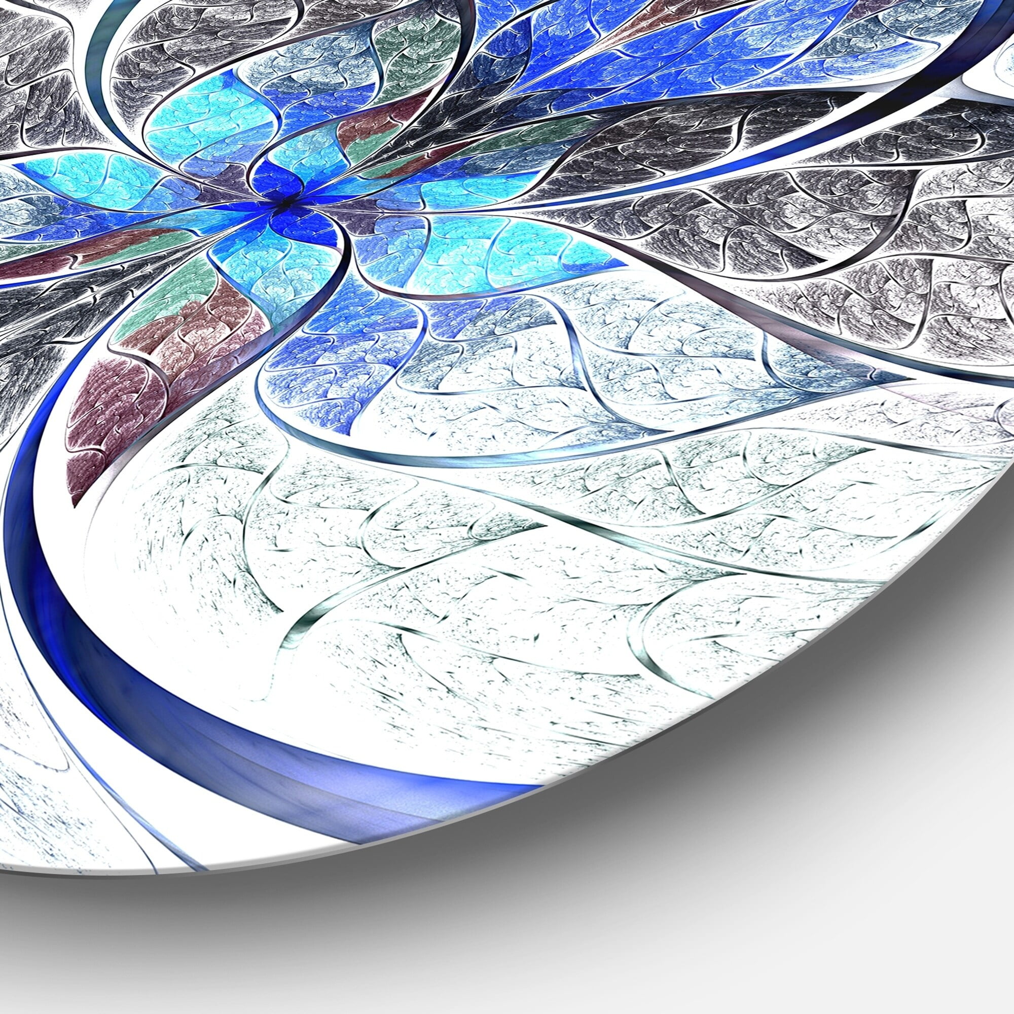 Designart 'Symmetrical Blue Fractal Flower' Disc Large Contemporary Circle Metal Wall Arts
