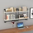 thumbnail image 6 of 24inch Industrial Pipe Shelving Bathroom Shelves Wall Mounted with Towel bar, 2 Tier Rustic Wood Floating Shelf, Metal Towel Rack Wall Shelf for Home & Bathroom (White, 24inch), 6 of 14
