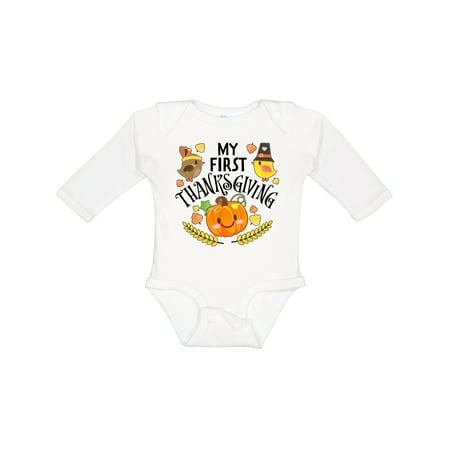 

Inktastic My First Thanksgiving- Autumn Birds Pumpkin Gift Baby Boy or Baby Girl Long Sleeve Bodysuit