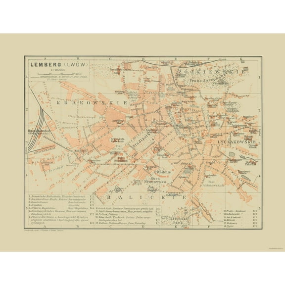 Historic Map - Lemberg Ukraine - Baedeker 1910 - Vintage Wall Art