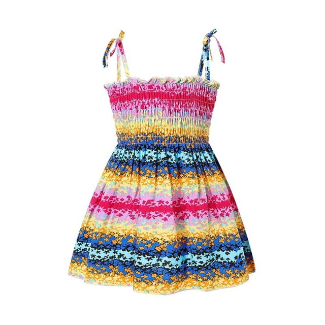 Ashirexll Robes d'Été pour Filles Sans Manches à Col Rond à Imprimé Floral Robe en Mélange de Coton Longueur Genou Multicolore 18 Mois