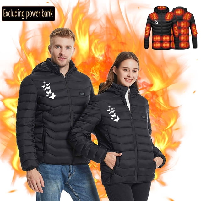 WRKEKC Unisex Smart Heated Jacket 21-Zone USB-Powered 4-Temperature Control Winter Coat with Intelligent Thermostat for Ski Snowboard and Outdoor Work Black XL