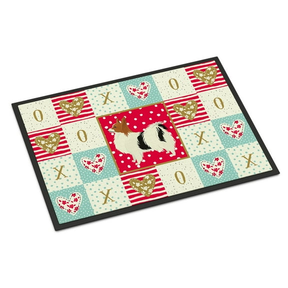 Carolines Treasures CK5943MAT Papillon Love Door Mat Indoor Rug or Outdoor Welcome Mat 18x27 Doormat 27"L x 18"W