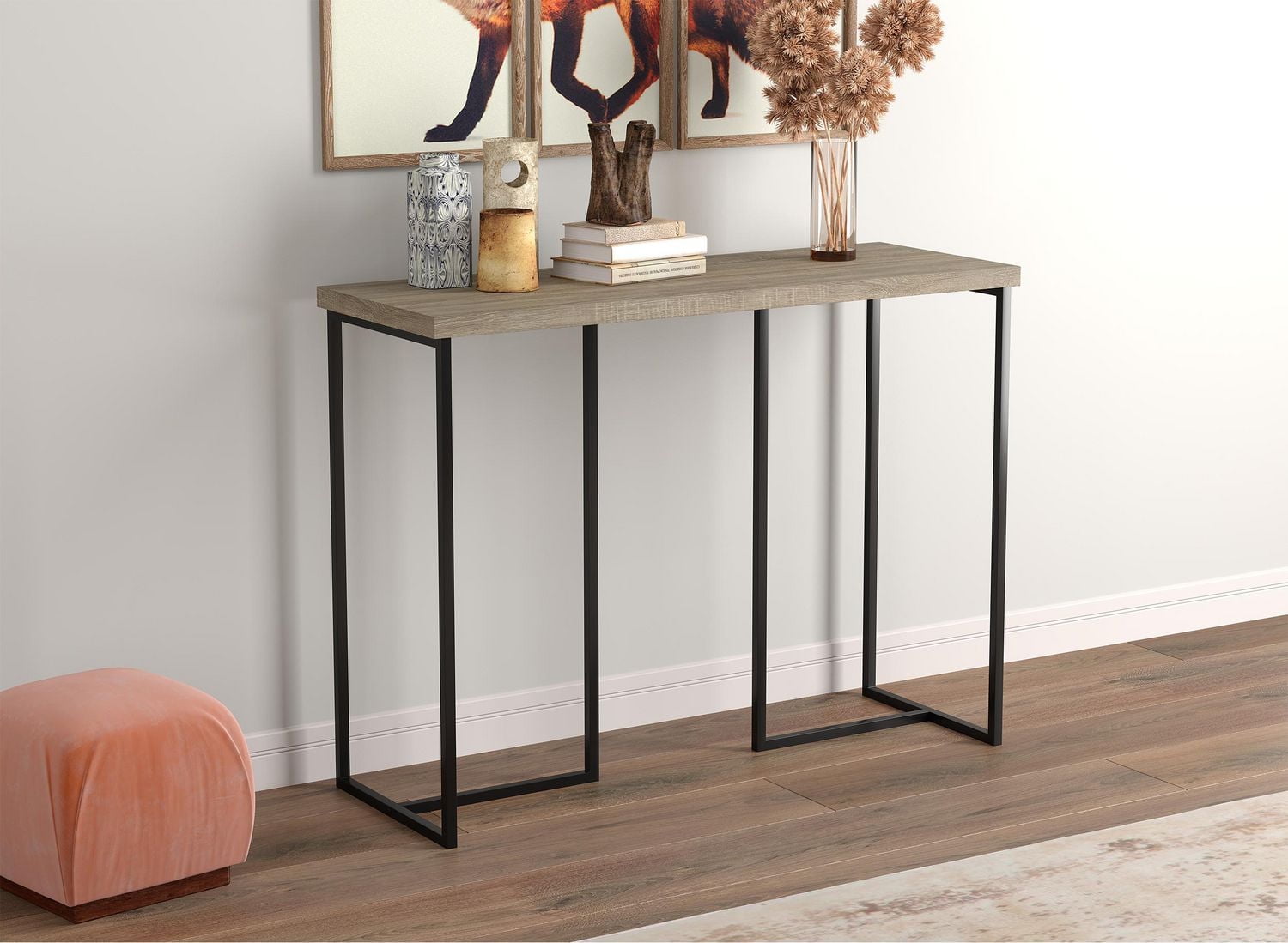Safdie & Co. Table Console 39L Taupe Foncé Metal Noir