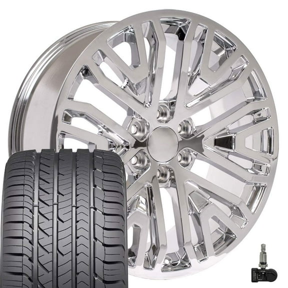 OE Wheels CV37 22 Inch Rims and Tires Fit Sierra 1500 Style 6x139.7 22x9 Chrome - Hollander 5906 - Eagle Sport AS 285/45-22 (Set of 4)