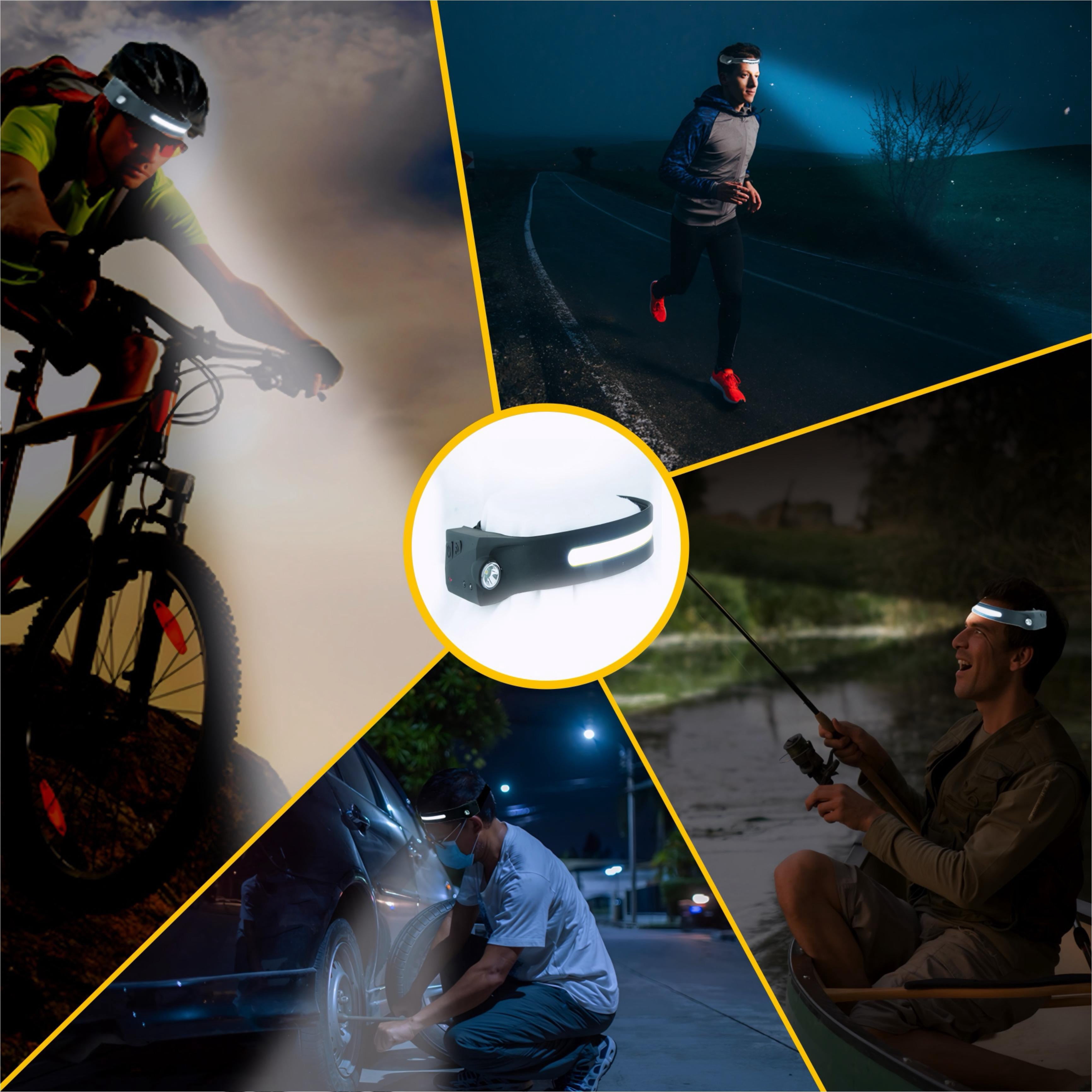 GigToolStore 1000 Lumens 230° Wide Beam Motion Sensor Rechargeable Headlamp with 5 Modes for Adults Camping Running Work Cycling