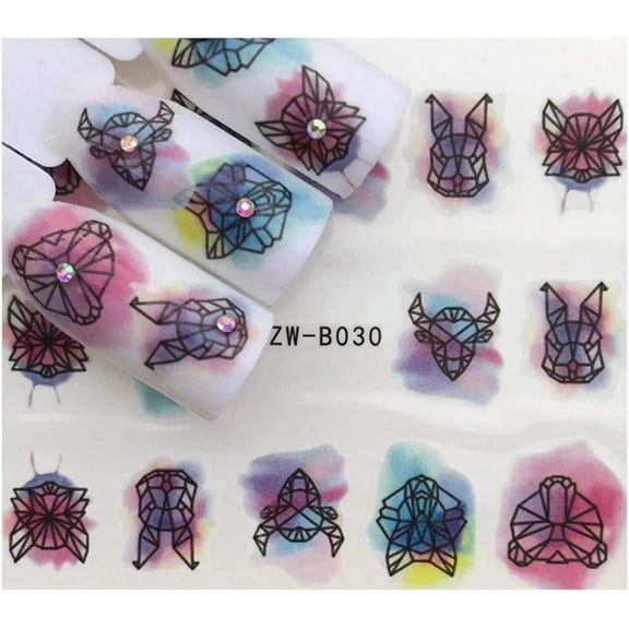Full Set Black Animal - Fox - Fly - Tiger - Watercolor Nail Sticker Salon Quality Nail Art Nail Wrap Nail Decals - 1 Sheet