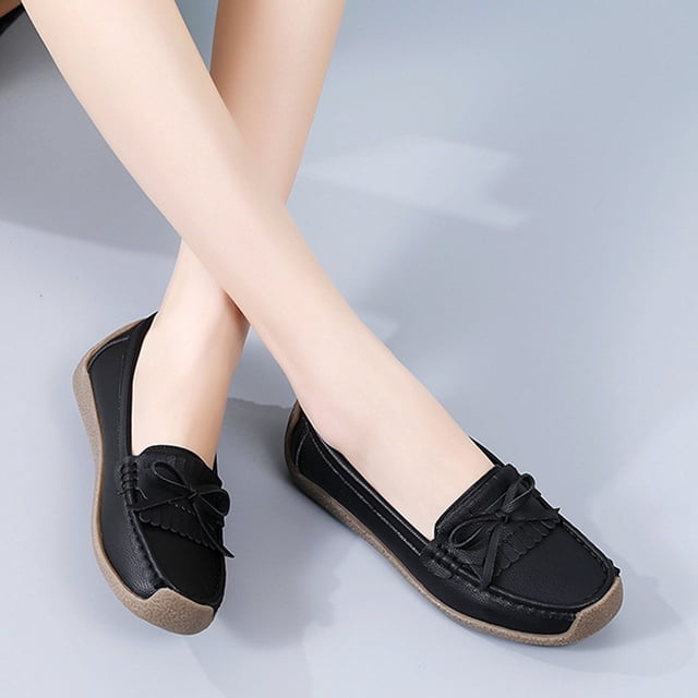 LSLJS Chaussures Plates Polyvalentes pour Femmes Semelle Souple Grande Pointure Chaussures Décontractées de Couleur Unie Chaussures en Cuir, Chaussures Plates